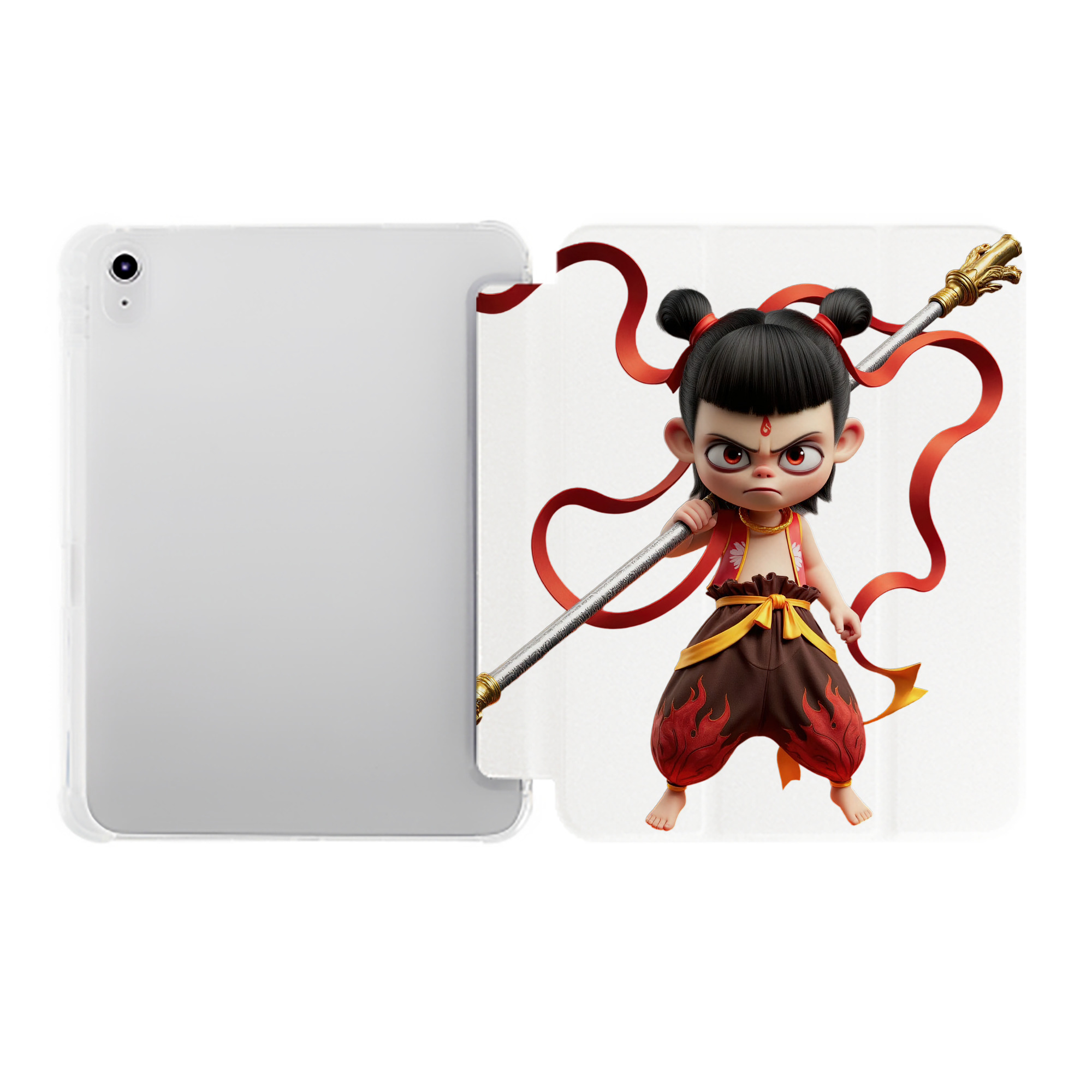 （画像用） Ne Zha 2 ナタ 魔童の大暴れ IPad ケース ペン収納付き 三つ折りスタンド PUレザー×シリコン 対応機種9.5/10.5/10.9インチ